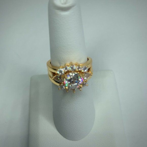 14K Gold Plated Sterling Silver Round Cubic Zirconia CZ Swirl Bridal Set… - Picture 2 of 8